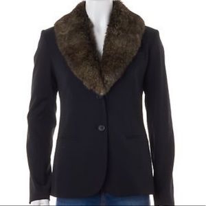 THEORY Blazer w/ Detachable Rabbit Fur Collar